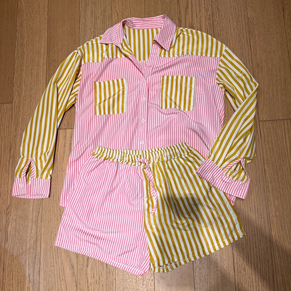 Matching Set - pink and yellow striped